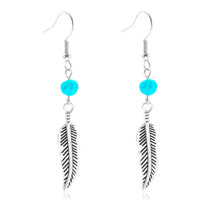 Wholesale Turquoise Tassel Patterned Leaves Earrings